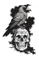 raven perched on a skull tattoo design idea