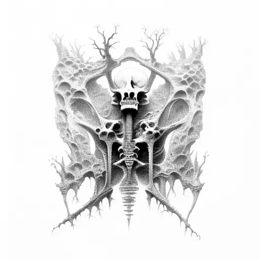 beksinski creature bones vertical tattoo design idea
