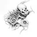 beksinski creature bones tattoo design idea