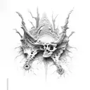 beksinski creature bones tattoo design idea