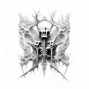 beksinski creature bones vertical tattoo design idea