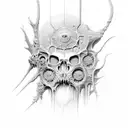 beksinski creature bones vertical tattoo design idea