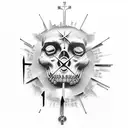 reloj de arena,crucificado Jesus, rosario,  tattoo design idea