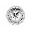 reloj de arena,crucificado Jesus, rosario,  tattoo design idea