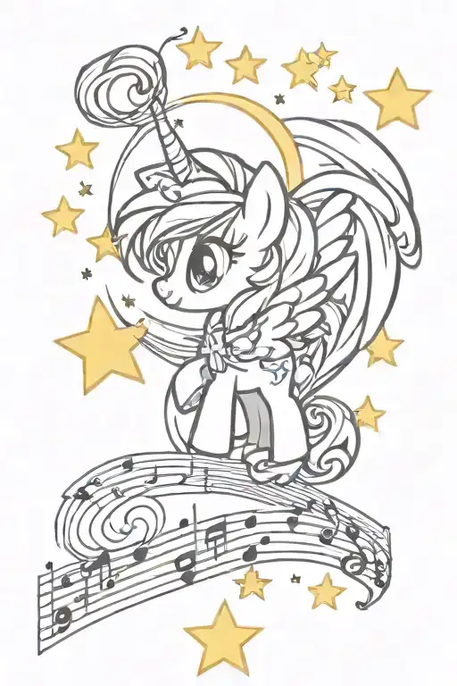 my little pony cutie mark with stars moon and music tattoo design idea