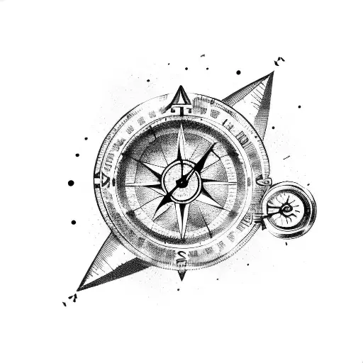 long arrow with broken clock and broken compass tattoo design idea
