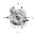 long arrow with broken clock and broken compass tattoo design idea