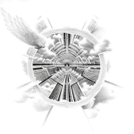 heavens gates with clods and doves tattoo design idea