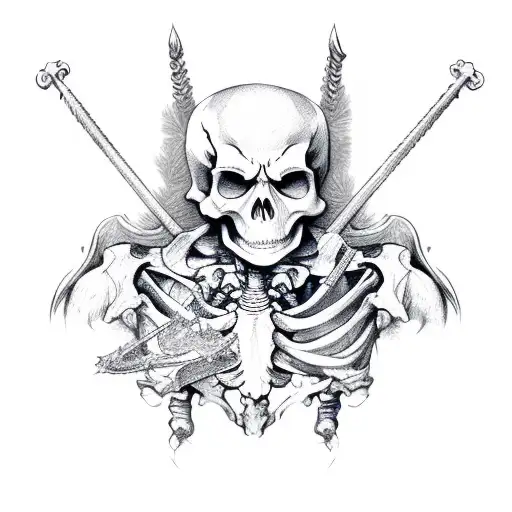 Skeleton with halberd tattoo design idea