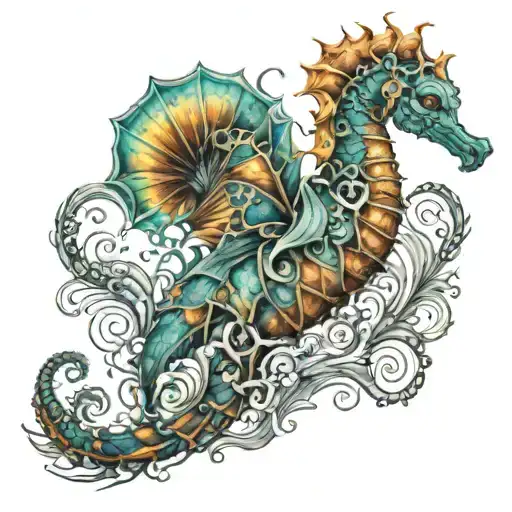 seahorse king tattoo design idea