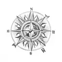 palm trees, sun, mountain, beach compass tattoo design idea
