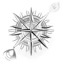 palm trees, sun, mountain, beach compass tattoo design idea