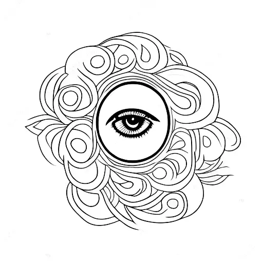 A minimalist tattoo of a dog's eye surrounded by flowers and vines tattoo design idea