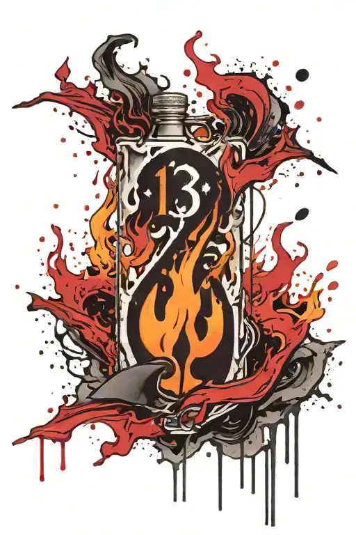 spade, lucky 13, flames at bottom tattoo design idea
