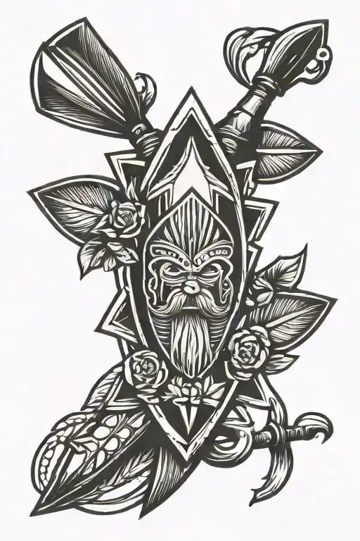 kayak paddle and darts arrows tattoo design idea