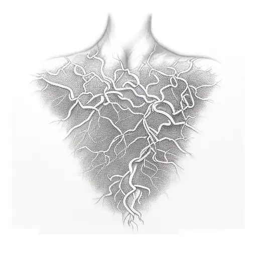 spindly lightning on shoulder that transitions into vines with leaves tattoo design idea