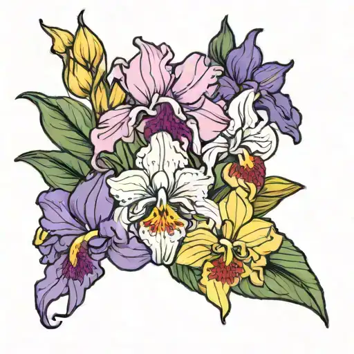 iris violet narcissus flower bouquet tattoo design idea