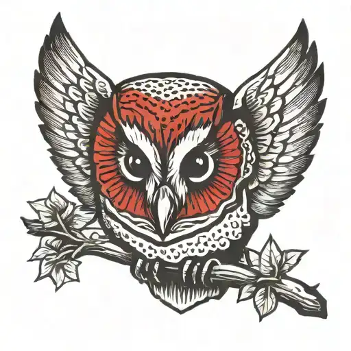 red and black barn owl head tattoo design idea