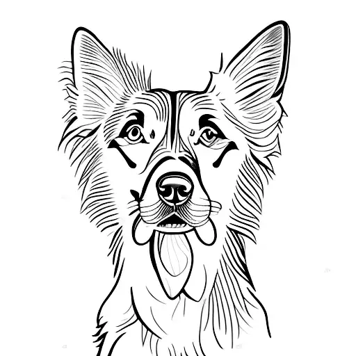 border collie face black and white fineline with few lines tattoo design idea