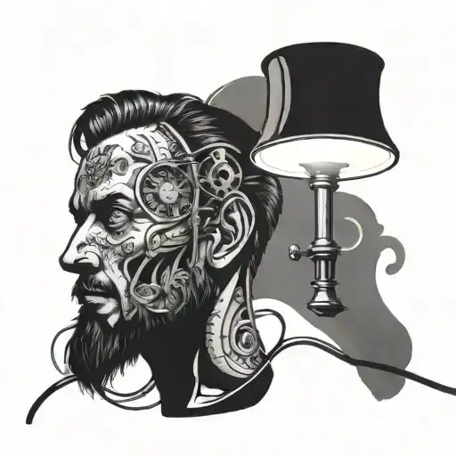 table lamp wearing a doctor head mirror  tattoo design idea