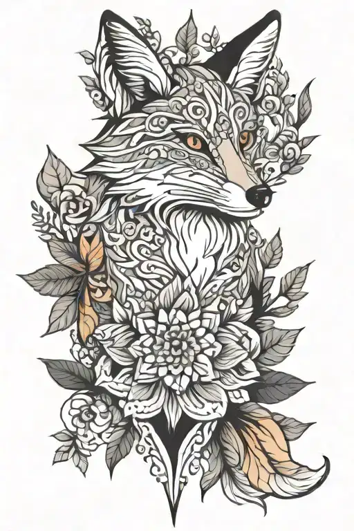 Fox mandala forest tattoo design idea