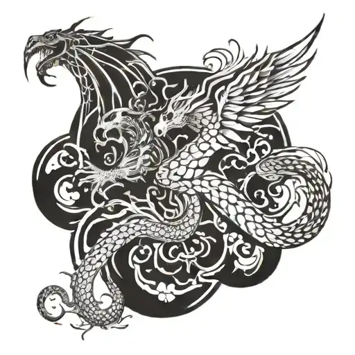 dragon and phoenix rising tattoo design idea