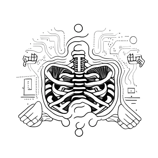 Human ribs with cup in the middle of it. tattoo design idea