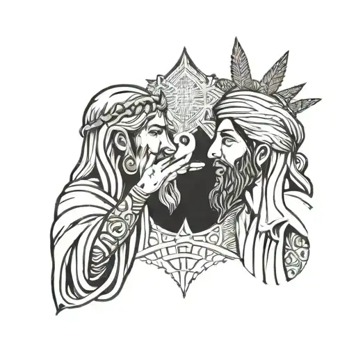 jesus christ and prophet muhammad shaking hands in peace tattoo design idea