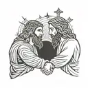 jesus christ and prophet muhammad shaking hands in peace tattoo design idea