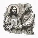 jesus christ and prophet muhammad shaking hands in peace as brothers tattoo design idea