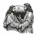 jesus christ and prophet muhammad shaking hands in peace as brothers tattoo design idea