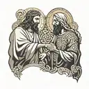 jesus christ and prophet muhammad shaking hands in peace tattoo design idea
