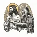 jesus christ and prophet muhammad shaking hands in peace tattoo design idea