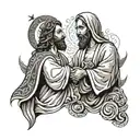 jesus christ and prophet muhammad shaking hands in peace tattoo design idea