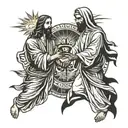 jesus christ and prophet muhammad shaking hands in peace tattoo design idea