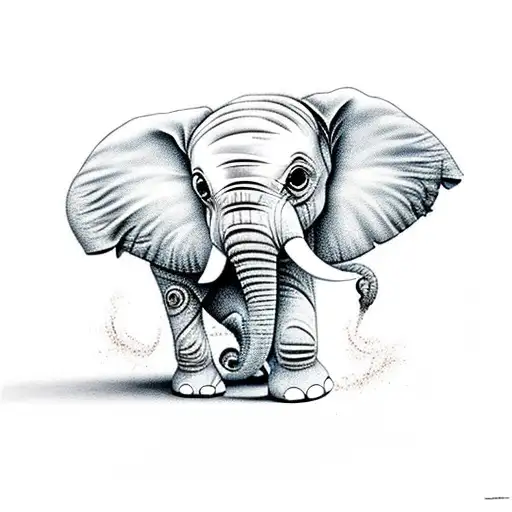baby elephant with trunk in air tattoo design idea