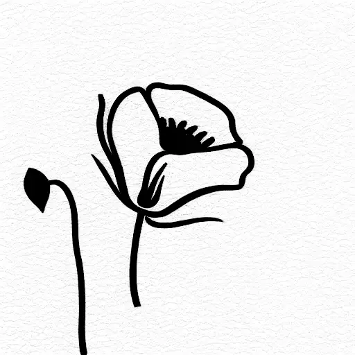 a small tattoo sketch of a bouquet of 2 flowers- poppy and cyclamen tattoo design idea