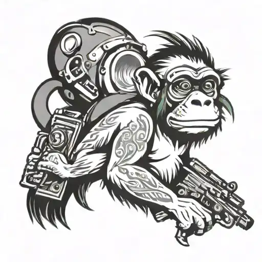 monkey with a gun tattoo design idea