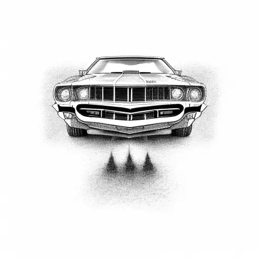 american muscle car driving towards me with only one headlight working tattoo design idea