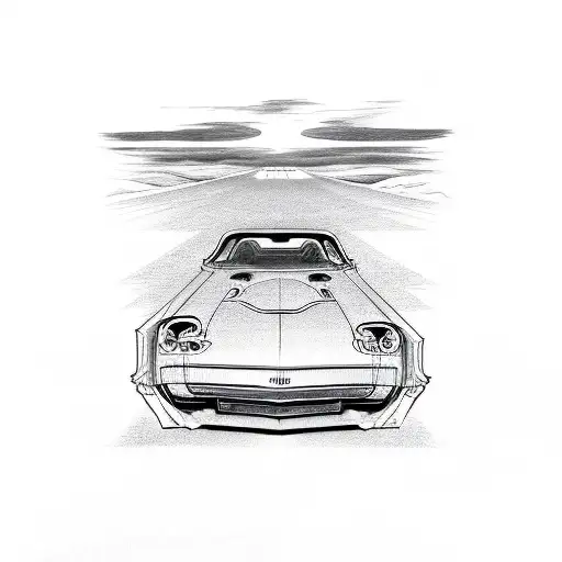 american muscle car driving towards me with only one headlight working tattoo design idea