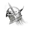 Viking raven, stick head shaman, helm of terror tattoo design idea