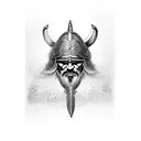 Viking raven, stick head shaman, helm of terror tattoo design idea