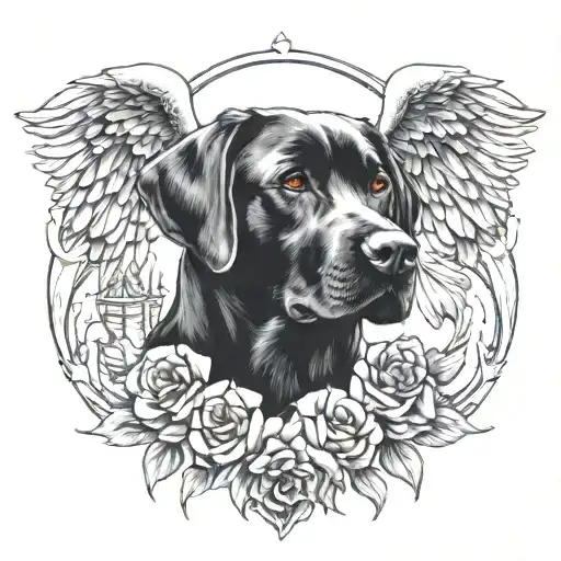 black labrador guardian angel watching tattoo design idea