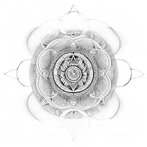 yogi with matrix style mandalas and chakras tattoo design idea