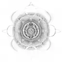 yogi with matrix style mandalas and chakras tattoo design idea