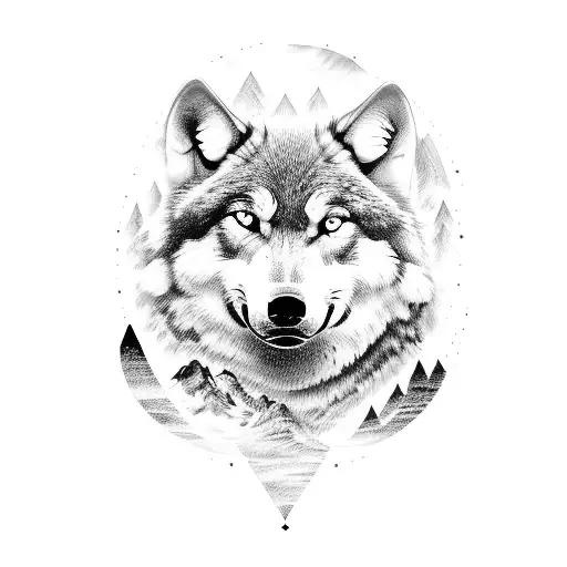 Alaska scene with Wolf tattoo design idea