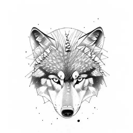 Alaska mountains scene with Wolf tattoo design idea