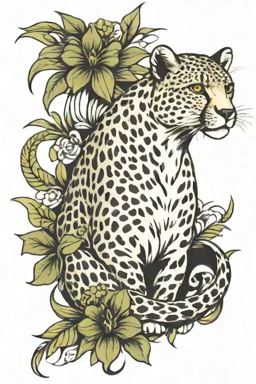 non realistic cheetah and olive  tattoo design idea