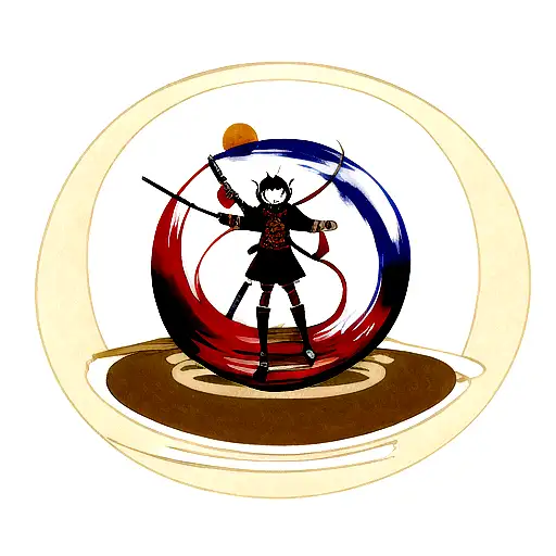 planets and moon with demon samurai tattoo design idea