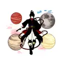 planets and moon with demon samurai tattoo design idea